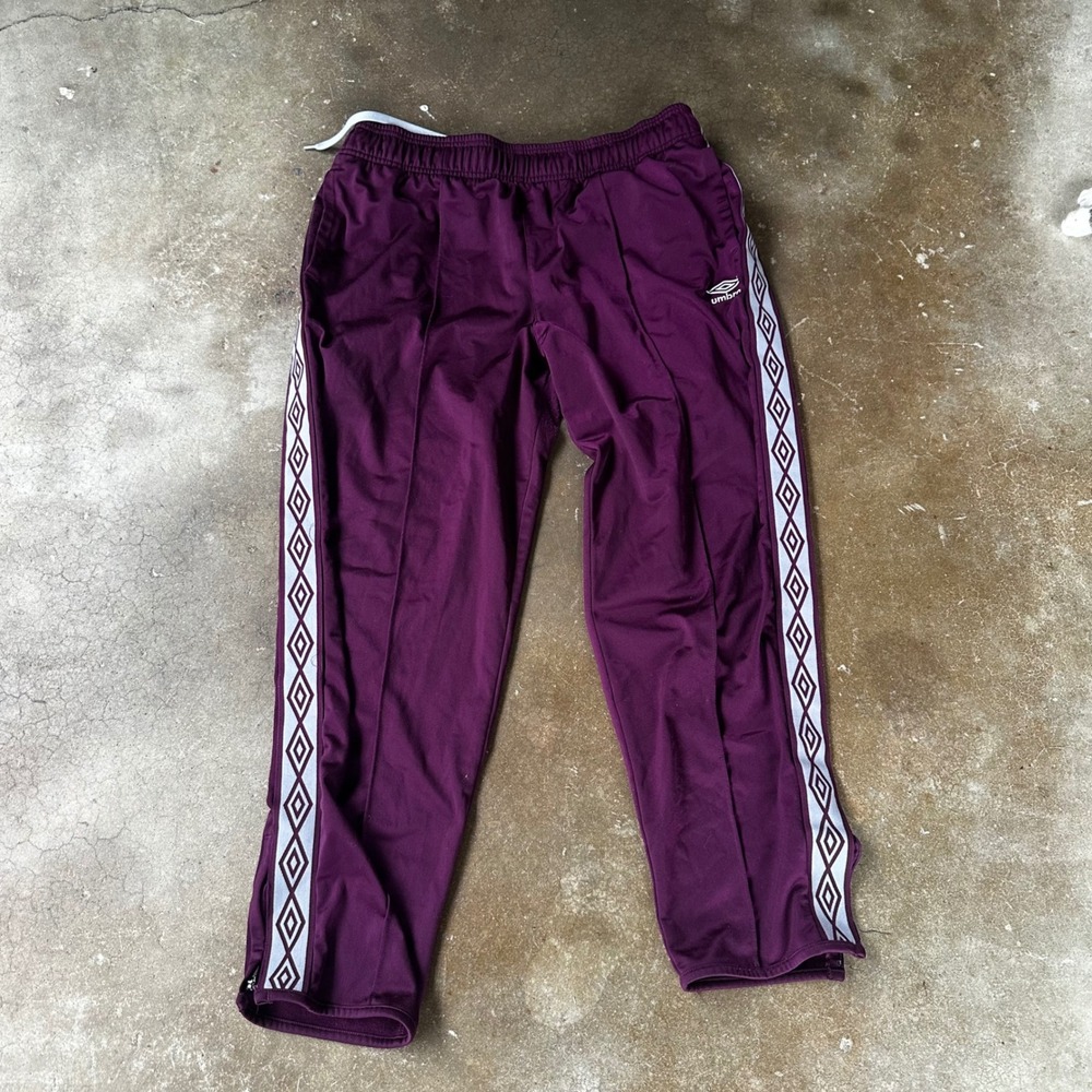 Umbro Track Pants Mens XXL Burgundy Taped Logo Ankle Zip Soccer Joggers